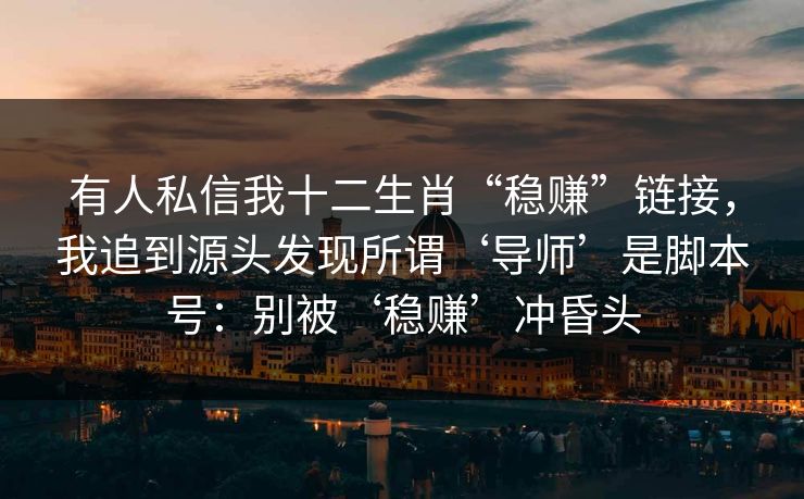 有人私信我十二生肖“稳赚”链接，我追到源头发现所谓‘导师’是脚本号：别被‘稳赚’冲昏头